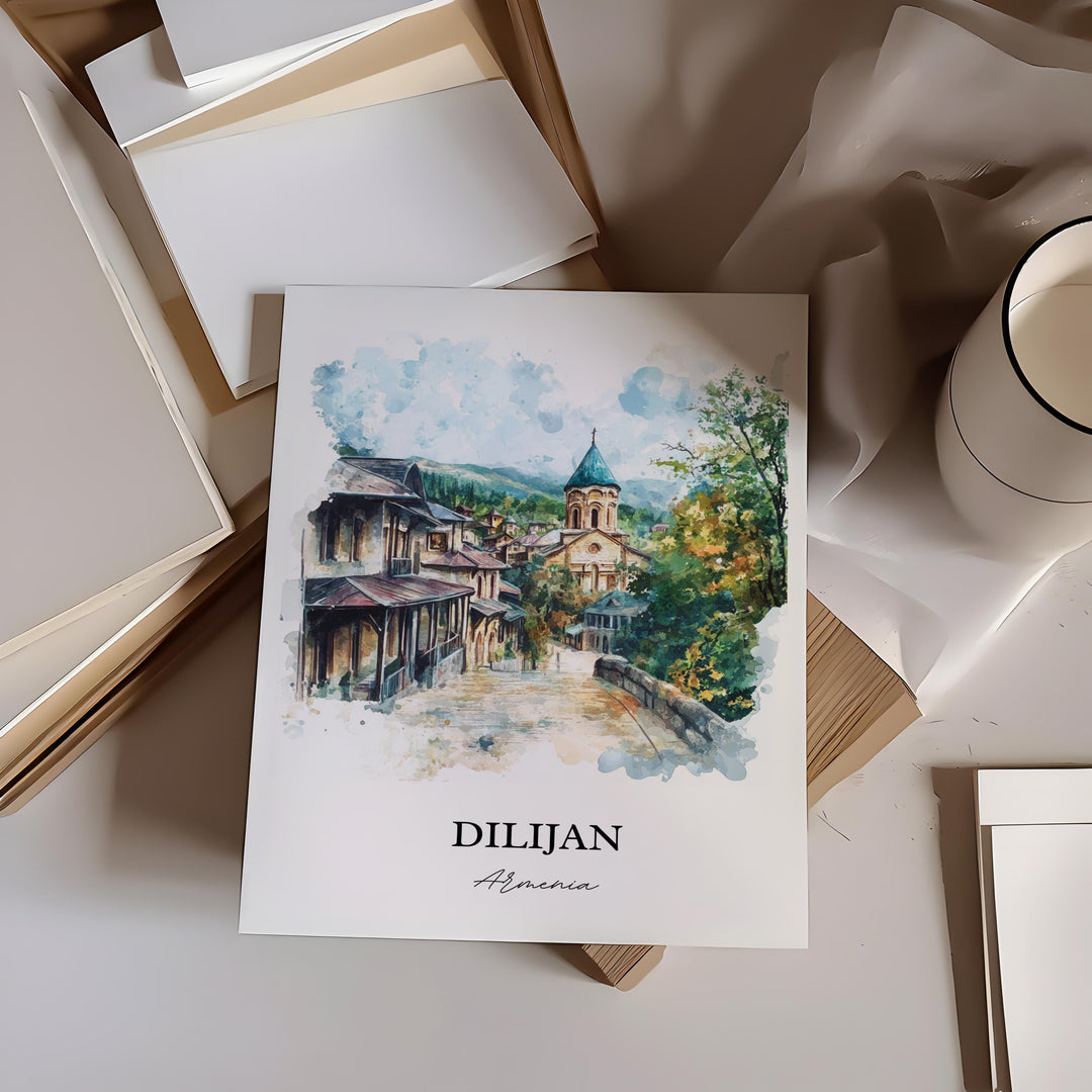 Dilijan Wall Art, Northern Armenia Print, Armenia Watercolor Art, Dilijan Armenia Gift, Travel Print, Travel Poster, Housewarming Gift