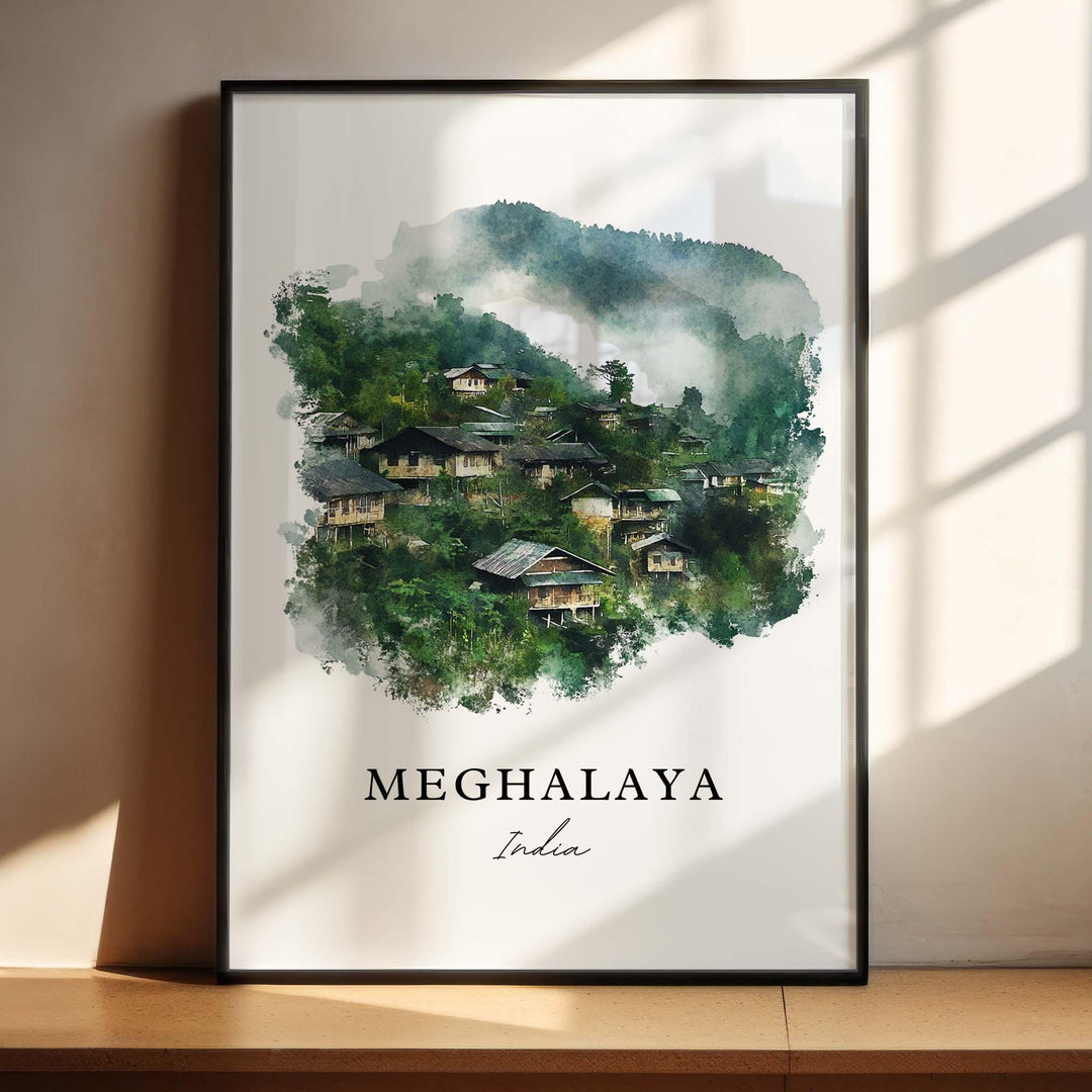 Meghalaya Wall Art, Meghalaya India Print, Meghalaya Watercolor Art, Assam India Gift, Travel Print, Travel Poster, Housewarming Gift