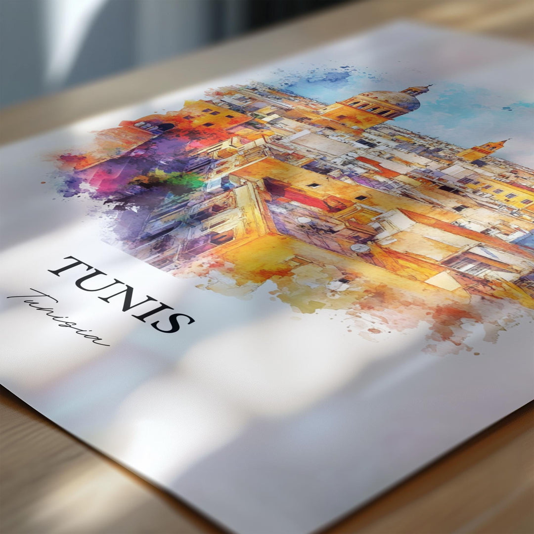 Tunis Wall Art, Tunisia Print, Tunisia Watercolor Art, Tunis Gift, Travel Print, Travel Poster, Housewarming Gift