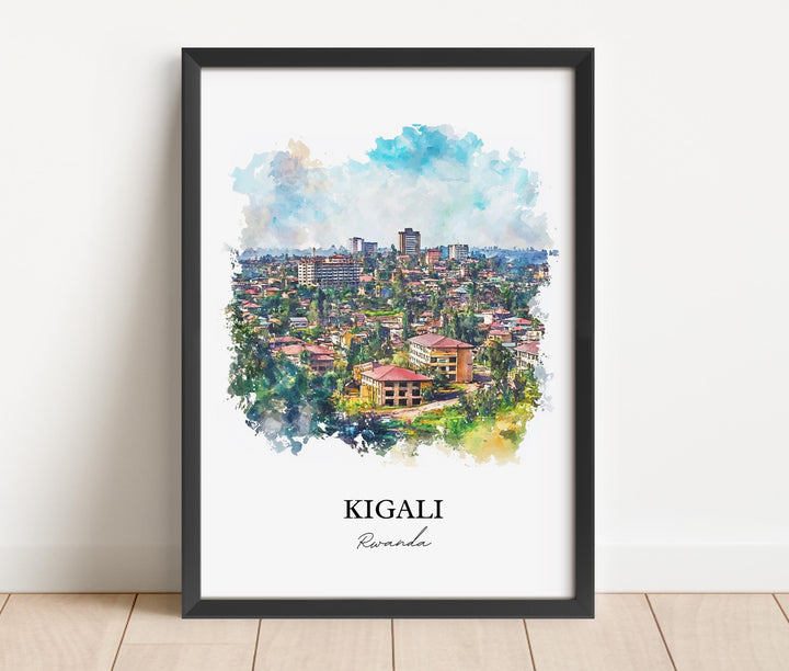 Kigali Wall Art, Kigali Print, Rwanda Watercolor Art, Kigali Rwanda Gift, Travel Print, Travel Poster, Housewarming Gift