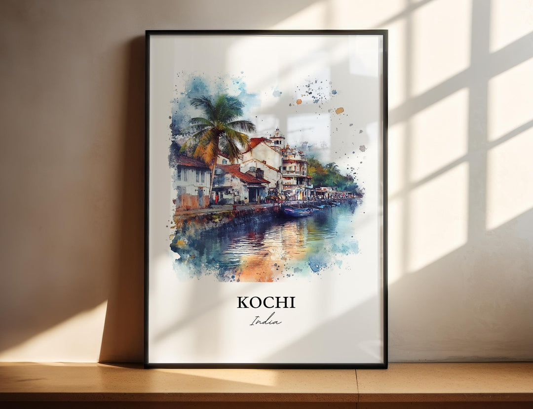 Kochi Wall Art, Kochi India Print, India Watercolor Art, Kochi India Gift, Travel Print, Travel Poster, Housewarming Gift