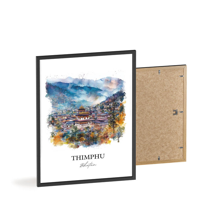 Thimphu Wall Art, Thimphu Bhutan Print, Bhutan Watercolor Art, Thimphu Bhutan Gift, Travel Print, Travel Poster, Housewarming Gift