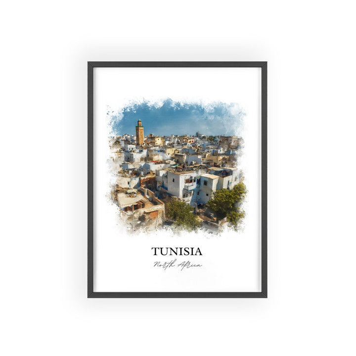 Tunisia Wall Art, Tunisia Africa Print, Tunisia Watercolor Art, Tunisia Gift, Travel Print, Travel Poster, Housewarming Gift