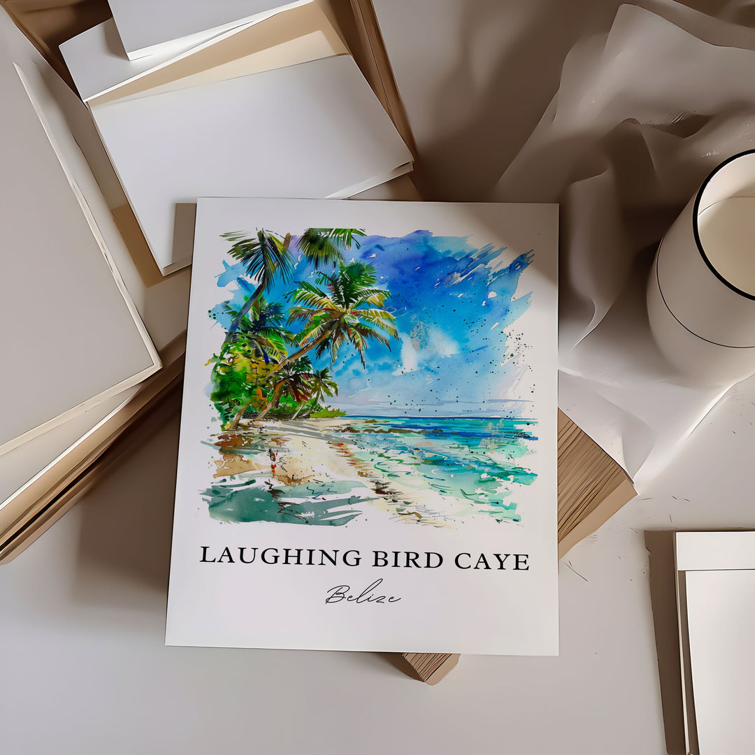 Laughing Bird Caye Art, Belize Print, Laughing Bird Belize Watercolor, Laughing Bird Gift, Travel Poster, Housewarming Gift