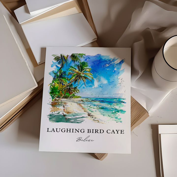 Laughing Bird Caye Art, Belize Print, Laughing Bird Belize Watercolor, Laughing Bird Gift, Travel Poster, Housewarming Gift