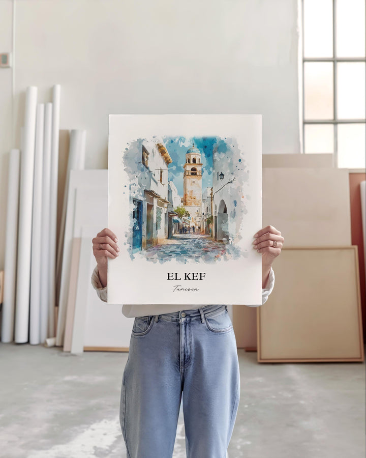 El Kef Tunisia Wall Art, Tunis Print, Tunisia Watercolor Art, El Kef Tunisia Gift, Travel Print, Travel Poster, Housewarming Gift