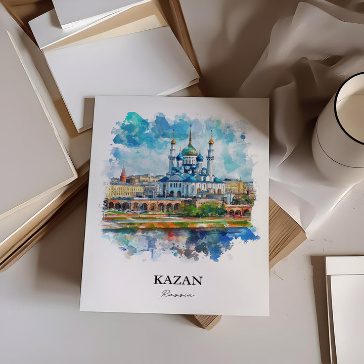 Kazan Russia Wall Art, Republic of Tatarstan Print, Russia Watercolor Art, Kazan Russia Gift, Travel Print, Travel Poster, Housewarming Gift