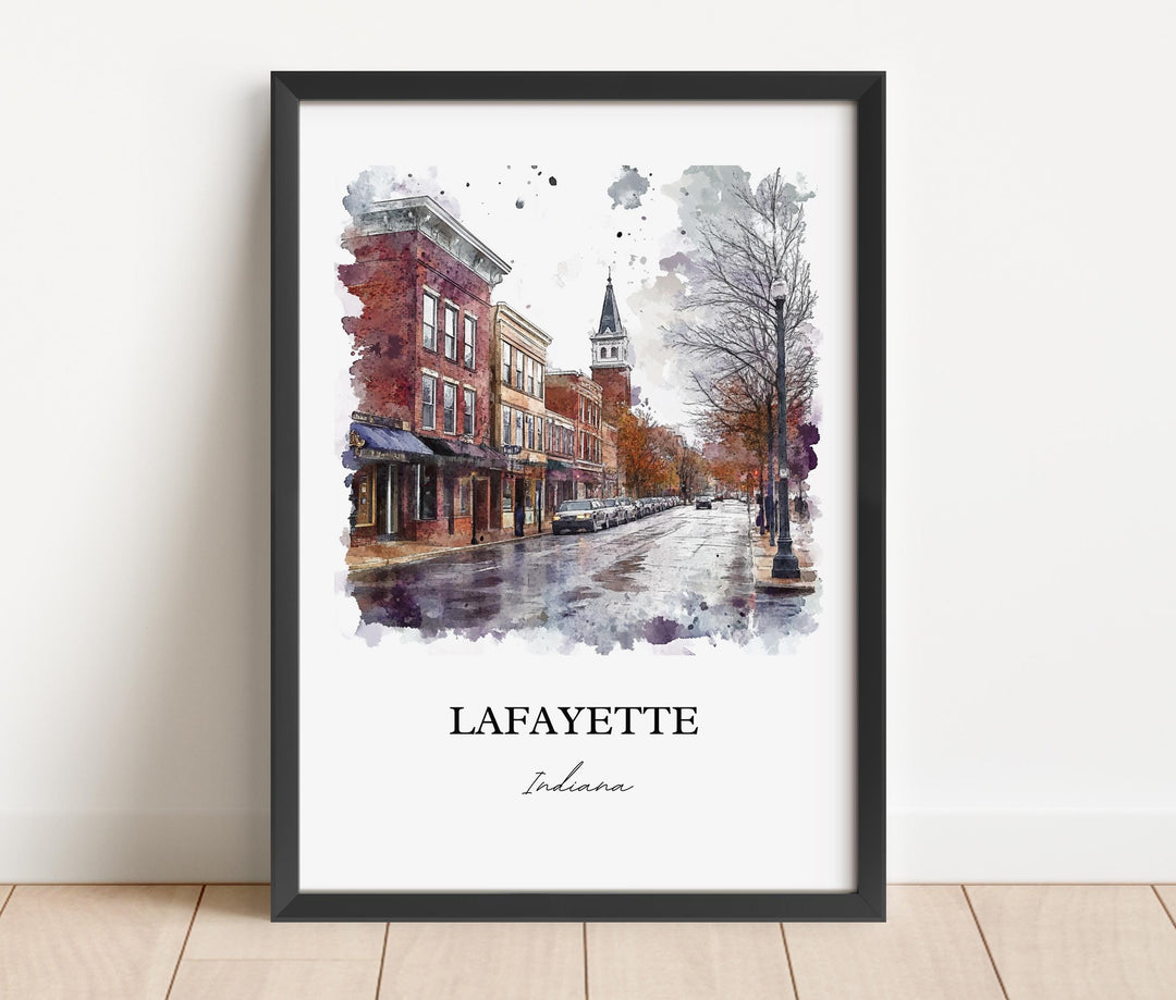 Lafayette IN Wall Art, Tippecanoe County Print, Indiana Watercolor, Lafayette Indiana Gift, Travel Print, Travel Poster, Housewarming Gift