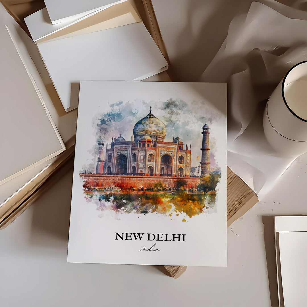 New Delhi Wall Art, New Delhi India Print, India Watercolor Art, New Delhi India Gift, Travel Print, Travel Poster, Housewarming Gift