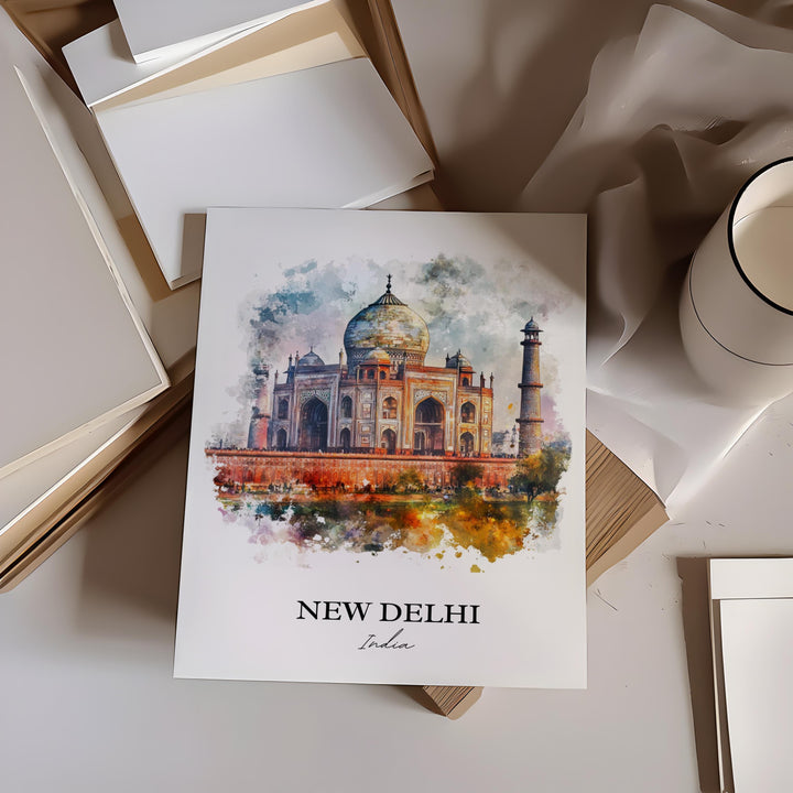 New Delhi Wall Art, New Delhi India Print, India Watercolor Art, New Delhi India Gift, Travel Print, Travel Poster, Housewarming Gift
