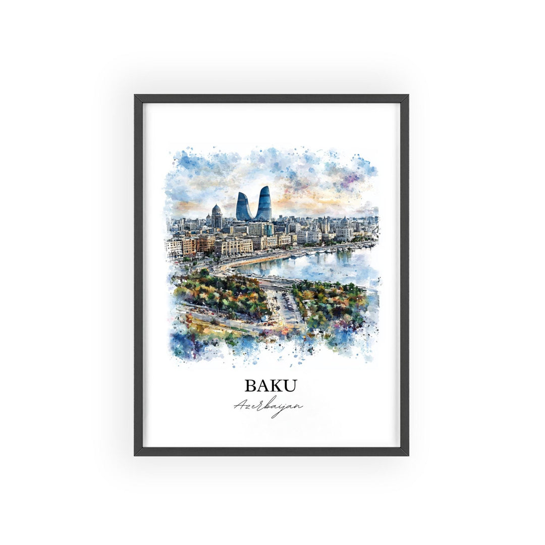 Baku Wall Art, Azerbaijan Print, Azerbaijan Watercolor Art, Baku Azerbaijan Gift, Travel Print, Travel Poster, Housewarming Gift
