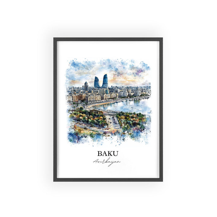 Baku Wall Art, Azerbaijan Print, Azerbaijan Watercolor Art, Baku Azerbaijan Gift, Travel Print, Travel Poster, Housewarming Gift