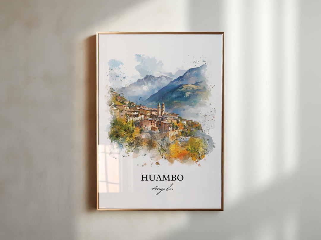 Huambo Wall Art, Angola Print, Angola Watercolor Art, Huambo Gift, Travel Print, Travel Poster, Housewarming Gift