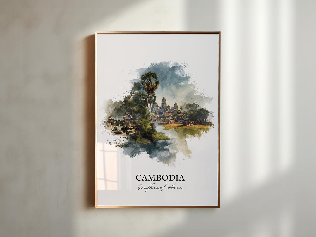 Cambodia Wall Art, Cambodia Print, Cambodia Watercolor Art, Cambodia Country Gift, Travel Print, Travel Poster, Housewarming Gift