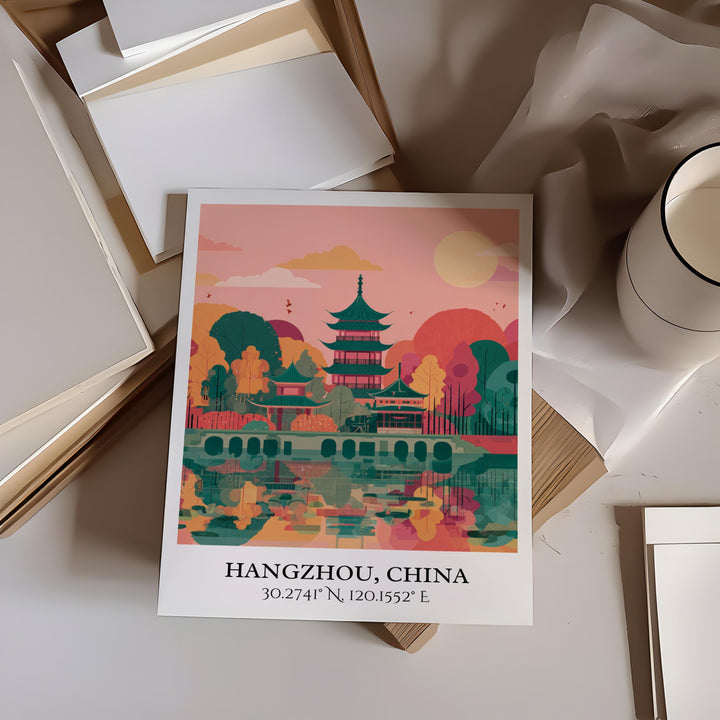 Hangzhou China Art, Hangzhou Retro Travel Art, Hangzhou Home Decor, Hangzhou China Gift, China Travel Art, Travel Prints, Housewarming Gift