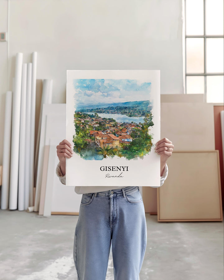 Gisenyi Wall Art, Gisenyi Rwanda Print, Rwanda Watercolor Art, Lake Kivu Gift, Travel Print, Travel Poster, Housewarming Gift
