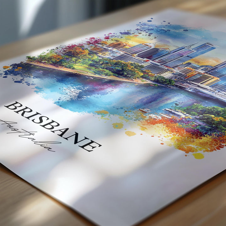 Brisbane Wall Art, Brisbane Print, Australia Watercolor Art, Brisbane Australia Gift, Travel Print, Travel Poster, Housewarming Gift