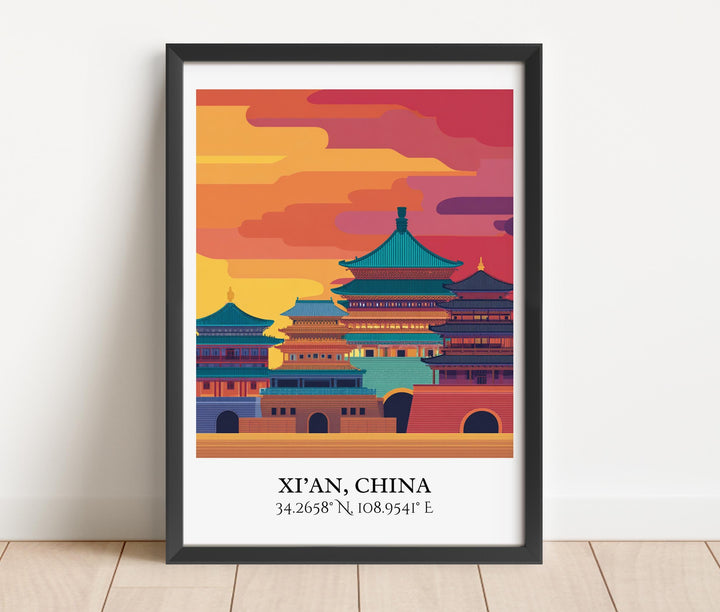 Xi'an China Art, Xi'an China Retro Travel Art, Xi'an China Home Decor, Xi'an Gift, China Travel Art, Travel Prints, Housewarming Gift
