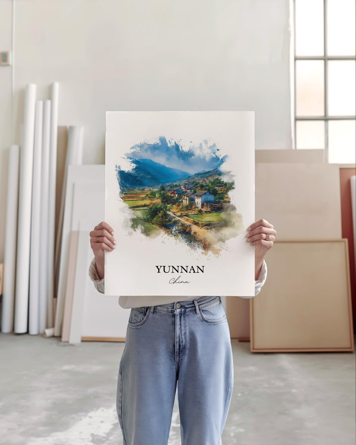 Yunnan China Wall Art, Yunnan Print, Yunnan Watercolor Art, Yunnan China Gift, China Travel Print, Travel Poster, Housewarming Gift