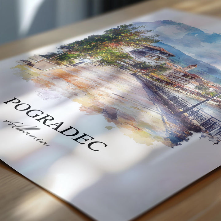 Pogradec Wall Art, Albania Prints, Albania Watercolor Art, Pogradec Albania Gift, Travel Print, Travel Poster, Housewarming Gift