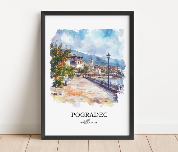Pogradec Wall Art, Albania Prints, Albania Watercolor Art, Pogradec Albania Gift, Travel Print, Travel Poster, Housewarming Gift