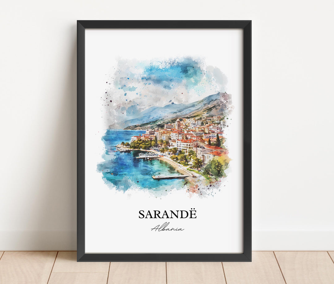 Sarandë Wall Art, Albanian Riviera Print, Albania Watercolor Art, Sarandë Albania Gift, Travel Print, Travel Poster, Housewarming Gift