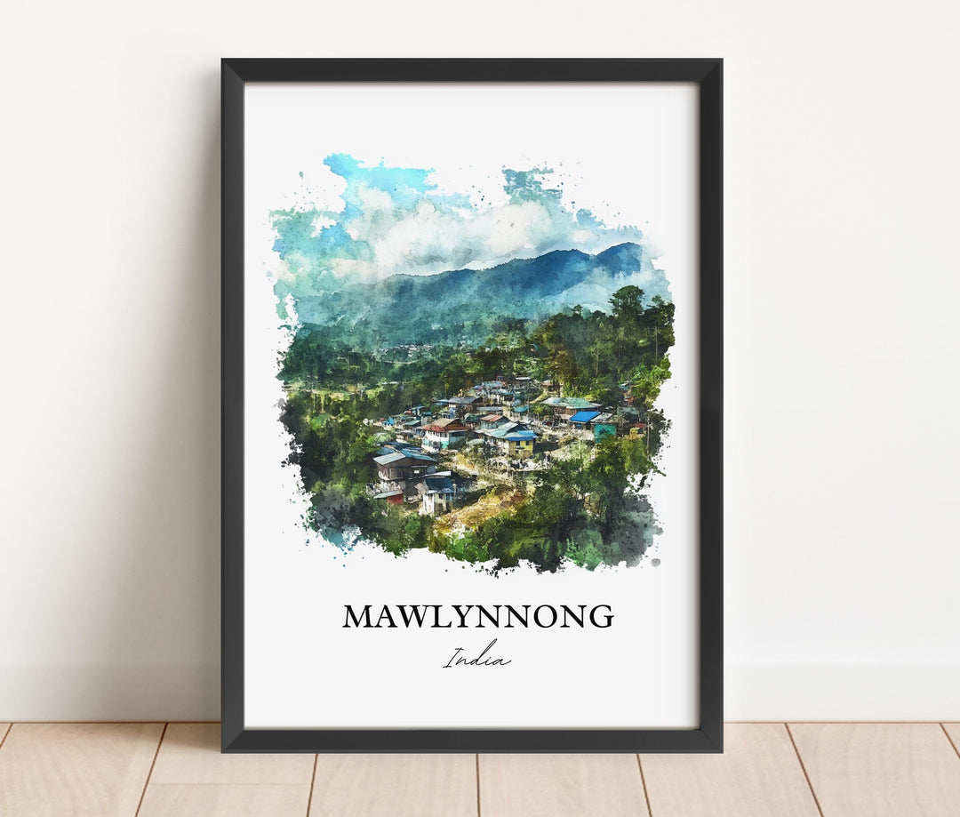 Mawlynnong Wall Art, Meghalaya Print, India Watercolor Art, Mawlynnong Gift, Travel Print, Travel Poster, Housewarming Gift