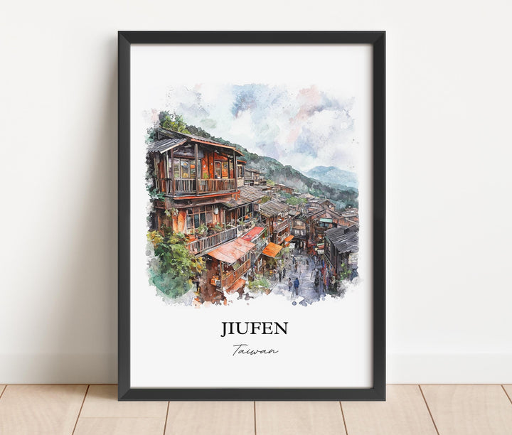 Jiufen Taiwan Wall Art, Jiufen Taiwan Print, Taiwan Watercolor Art, Jiufen Gift, Travel Print, Travel Poster, Housewarming Gift