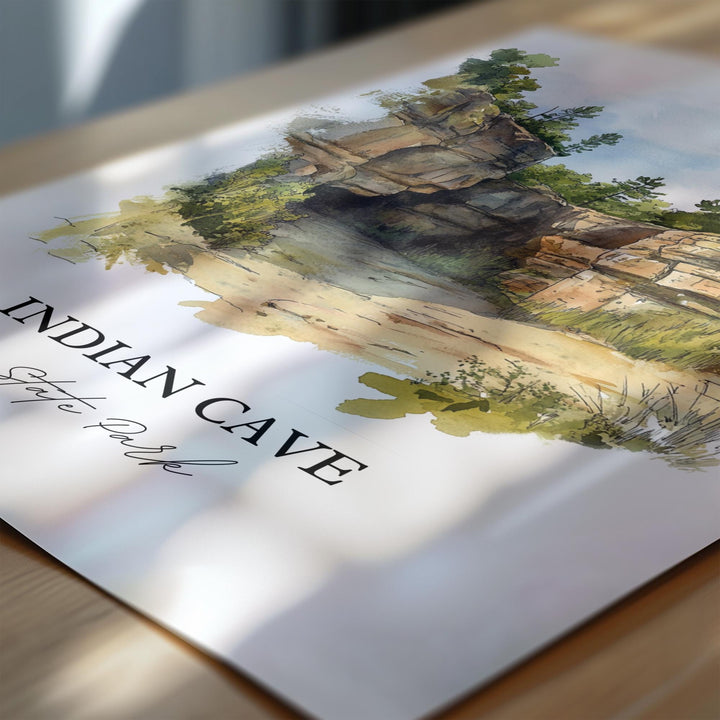 Indian Cave State Park Wall Art, Shubert NE Print, Nebraska Watercolor Art, Indian Cave Gift, Travel Print, Travel Poster, Housewarming Gift