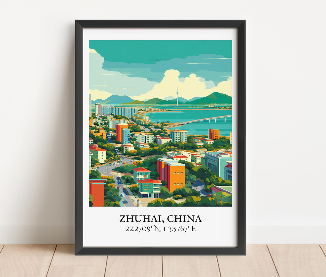Zhuhai China Art, Zhuhai Retro Travel Art, Zhuhai Home Decor, Zhuhai Gift, China Travel Art, Travel Prints, Housewarming Gift