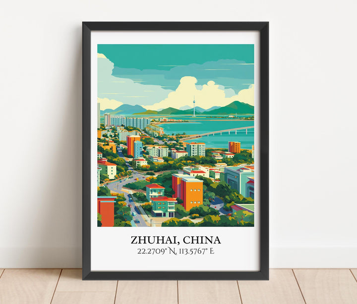 Zhuhai China Art, Zhuhai Retro Travel Art, Zhuhai Home Decor, Zhuhai Gift, China Travel Art, Travel Prints, Housewarming Gift