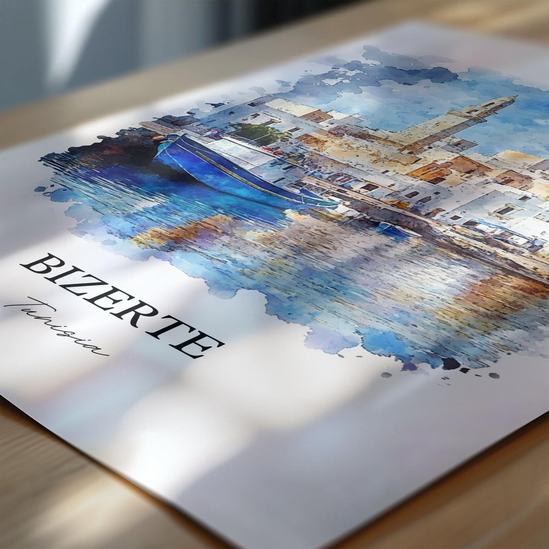 Bizerte Wall Art, Bizerte Tunisia Print, Tunisia Watercolor Art, Bizerte Gift, Travel Print, Travel Poster, Housewarming Gift