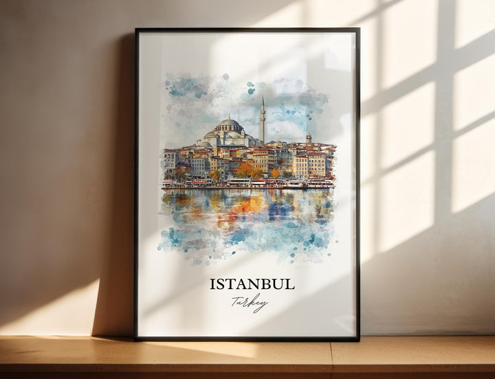 Istanbul Wall Art, Istanbul Turkey Print, Turkey Watercolor Art, Istanbul Gift, Travel Print, Travel Poster, Housewarming Gift