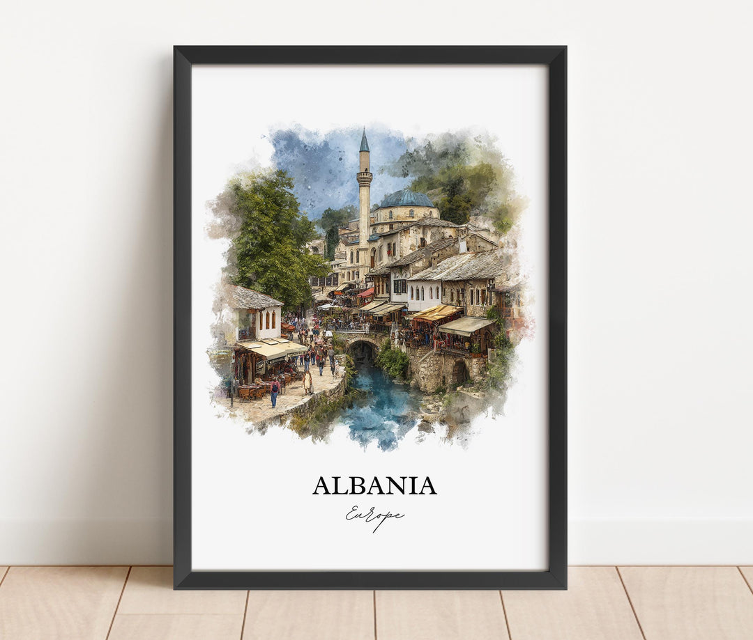 Albania Wall Art, Albania Print, Albania Watercolor Art, Albania Country Gift, Travel Print, Travel Poster, Housewarming Gift