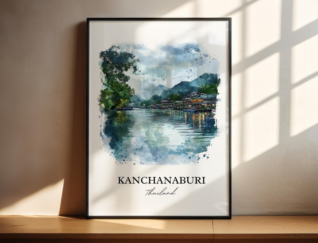 Kanchanaburi Wall Art, West Thailand Print, Thailand Watercolor Art, Kanchanaburi Gift, Travel Print, Travel Poster, Housewarming Gift