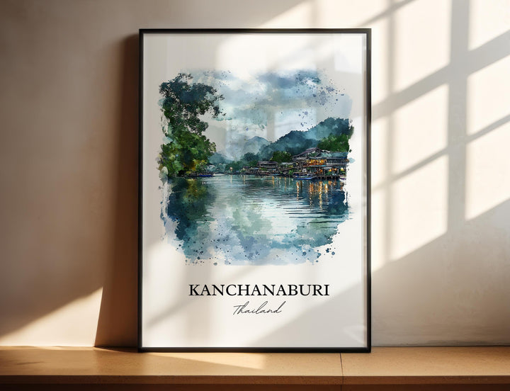 Kanchanaburi Wall Art, West Thailand Print, Thailand Watercolor Art, Kanchanaburi Gift, Travel Print, Travel Poster, Housewarming Gift