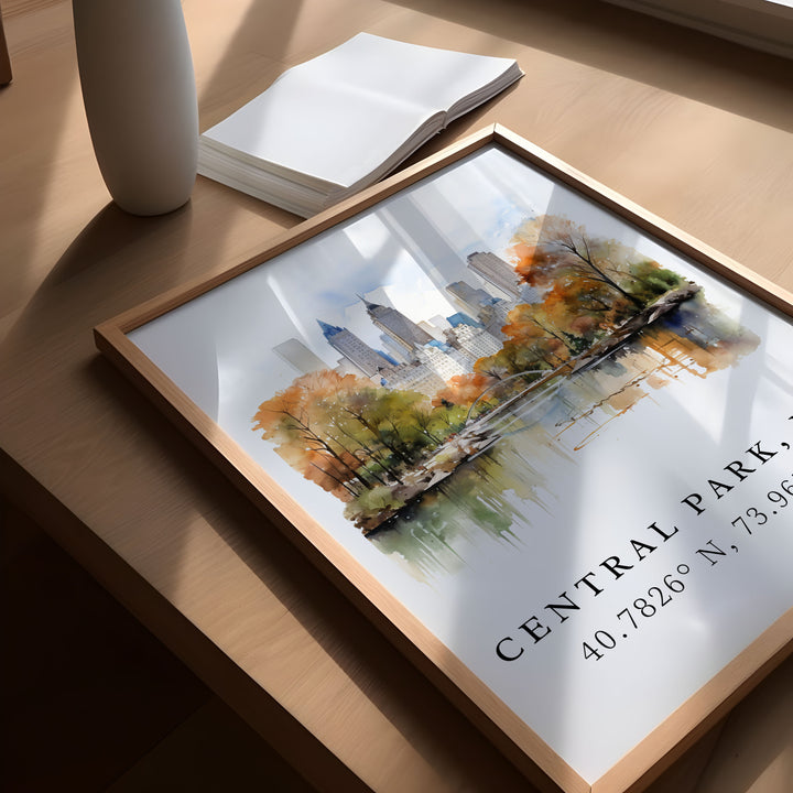 Central Park NYC traditional travel art - New York City, Central Park poster, Wedding gift, Birthday present, Custom Text, Personalised Gift