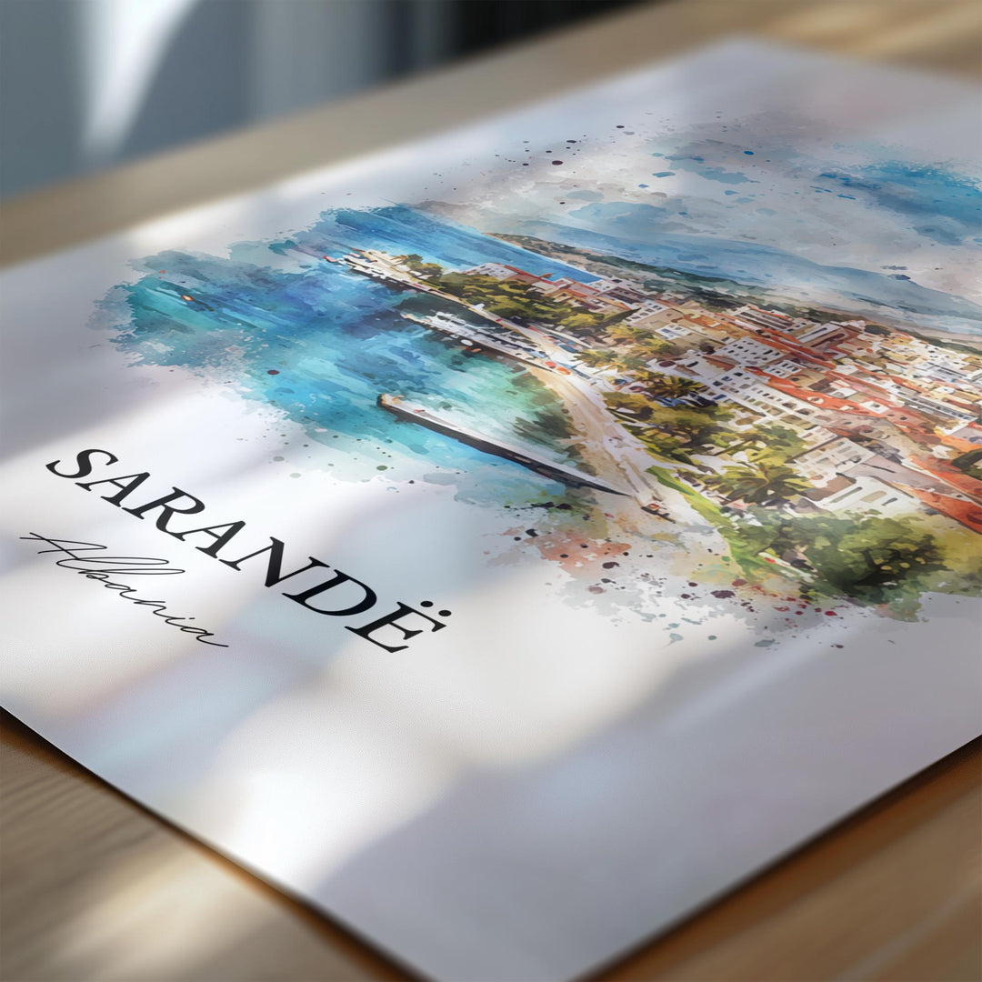 Sarandë Wall Art, Albanian Riviera Print, Albania Watercolor Art, Sarandë Albania Gift, Travel Print, Travel Poster, Housewarming Gift