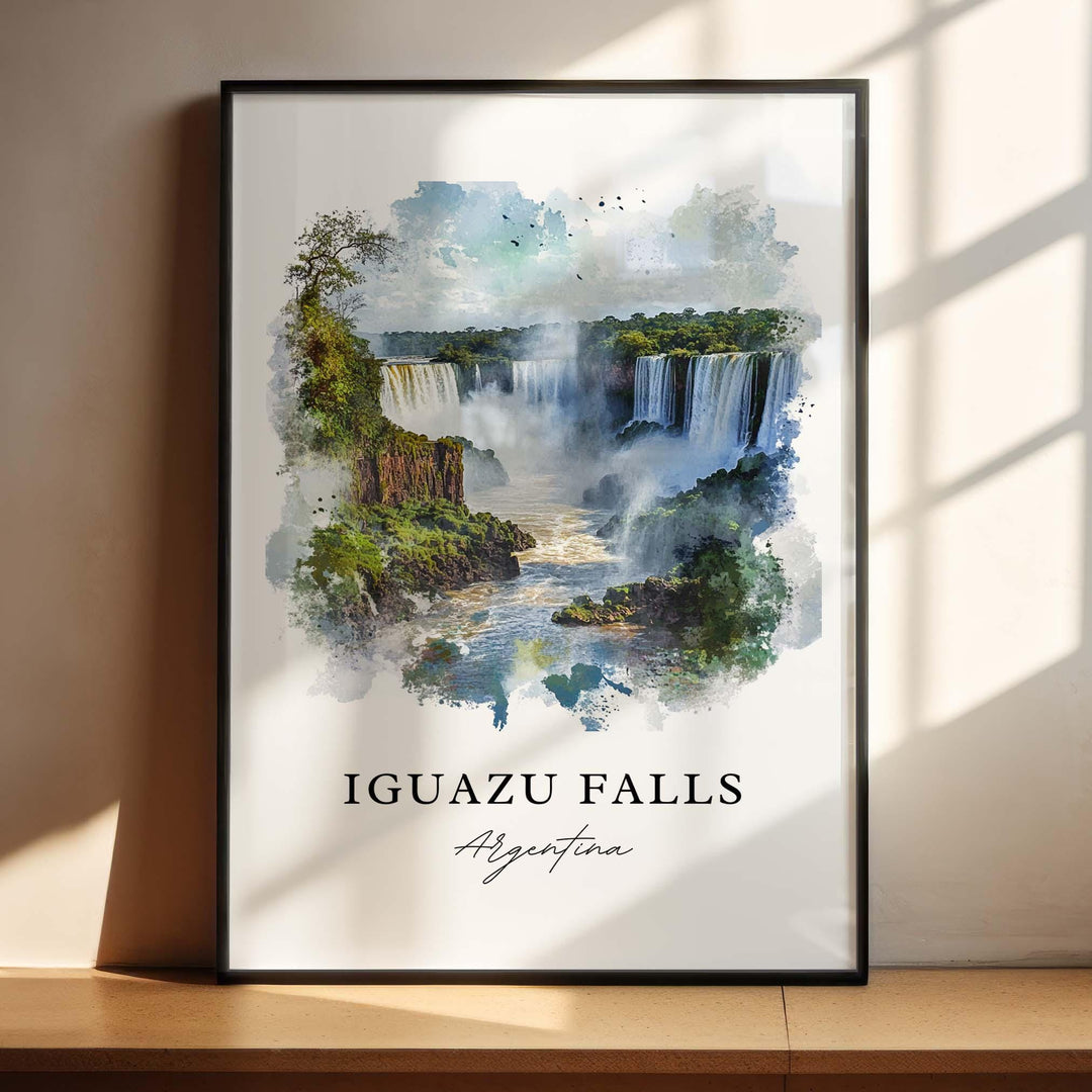 Iguazu Falls Wall Art, Iguazu Falls Print, Iguazu Falls Watercolor Art, Argentina Gift, Travel Print, Travel Poster, Housewarming Gift