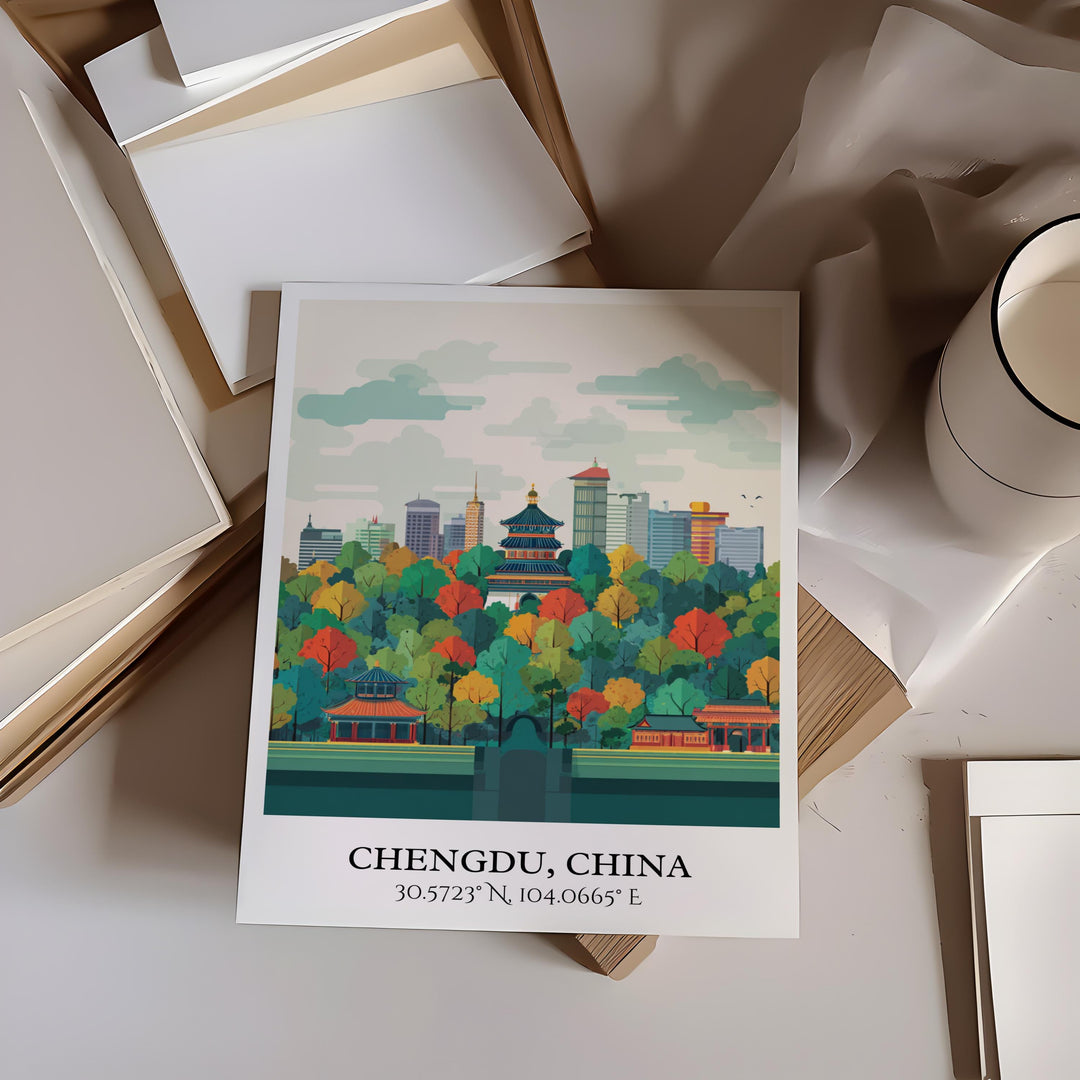 Chengdu China Art, Chengdu Retro Travel Art, Chengdu Home Decor, Chengdu Gift, Chengdu China Travel Art, Travel Prints, Housewarming Gift