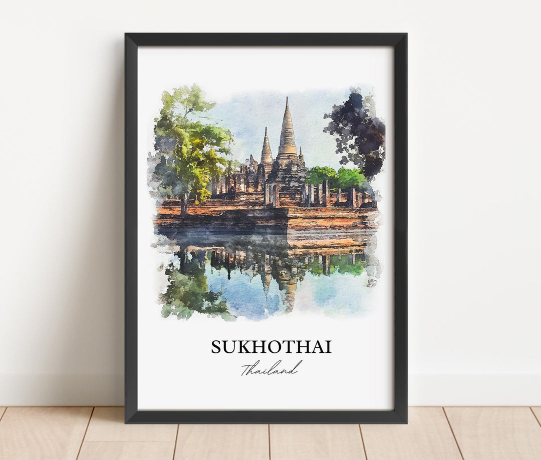 Sukhothai Wall Art, Thani Print, Thailand Watercolor Art, Sukhothai Gift, Travel Print, Travel Poster, Housewarming Gift