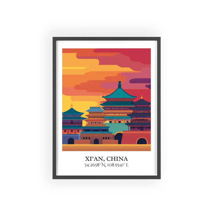 Xi'an China Art, Xi'an China Retro Travel Art, Xi'an China Home Decor, Xi'an Gift, China Travel Art, Travel Prints, Housewarming Gift