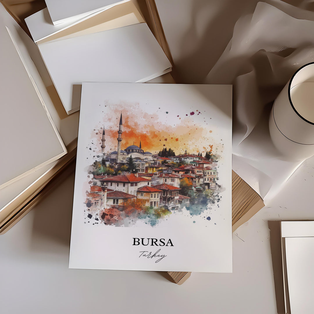 Bursa Turkey Wall Art, Mount Uludag Print, Turkey Watercolor Art, Bursa Turkey Gift, Travel Print, Travel Poster, Housewarming Gift