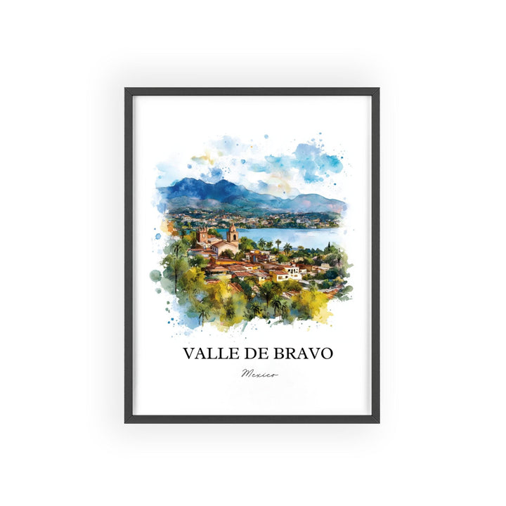 Valle de Bravo Wall Art, Lake Avándaro Print, Mexico Watercolor Art, Valle de Bravo Gift, Travel Print, Travel Poster, Housewarming Gift