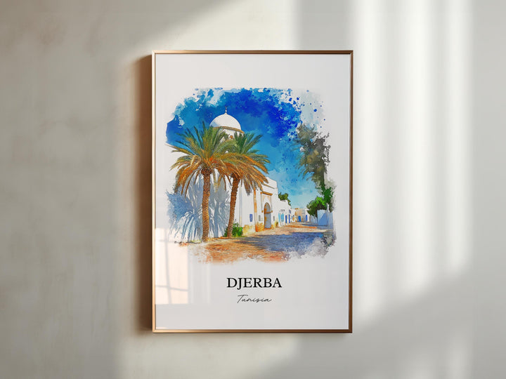Djerba Wall Art, Jerba Tunisia Print, Tunisia Watercolor Art, Djerba Tunisia Gift, Travel Print, Travel Poster, Housewarming Gift