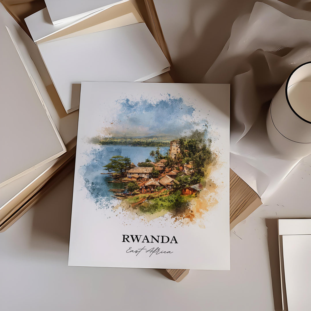 Rwanda Wall Art, Rwanda Print, Rwanda Watercolor Art, Rwanda Africa Gift, Travel Print, Travel Poster, Housewarming Gift