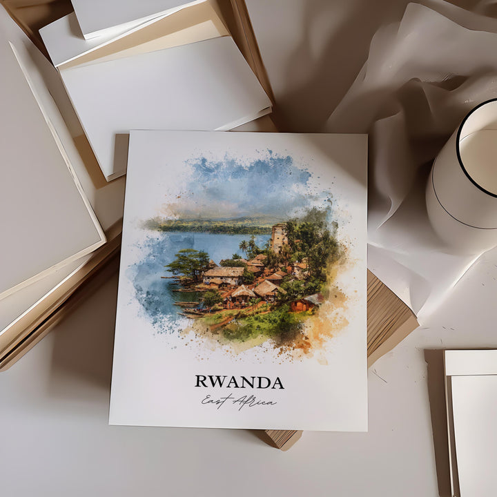 Rwanda Wall Art, Rwanda Print, Rwanda Watercolor Art, Rwanda Africa Gift, Travel Print, Travel Poster, Housewarming Gift