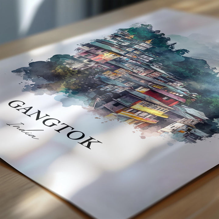 Gangtok Wall Art, Sikkim Print, India Watercolor Art, Gangtok India Gift, Travel Print, Travel Poster, Housewarming Gift