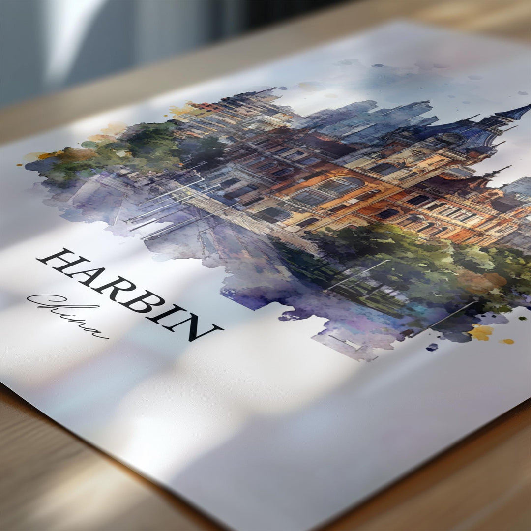 Harbin China Wall Art, Heilongjiang Province Print, China Watercolor Art, Harbin China Gift, Travel Print, Travel Poster, Housewarming Gift