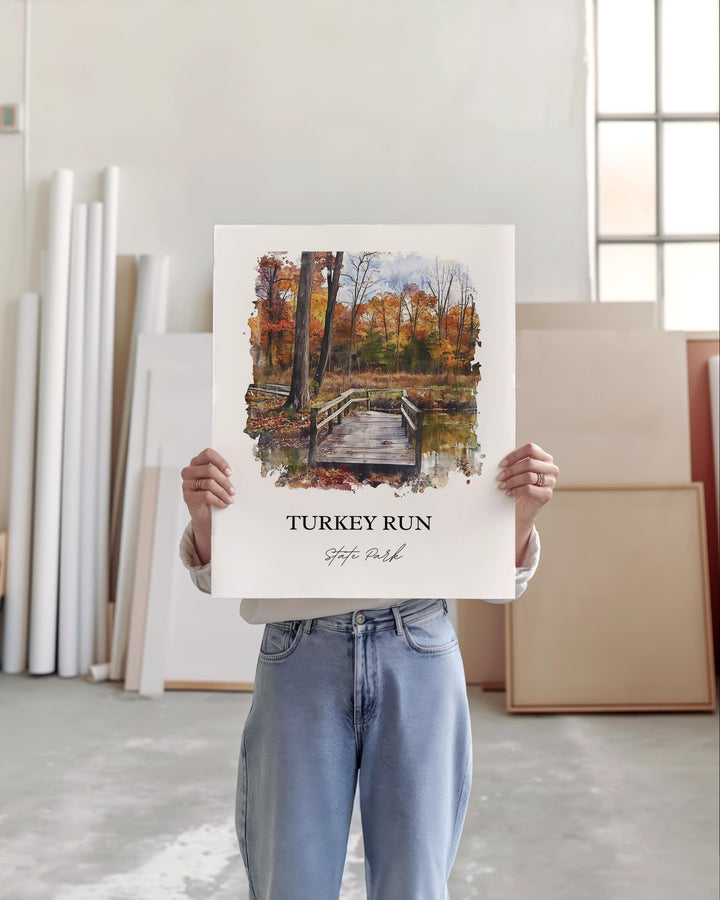 Turkey Run State Park Art, Marshall Indiana Print, Indiana Watercolor, Turkey Run Park Gift, Travel Print, Travel Poster, Housewarming Gift